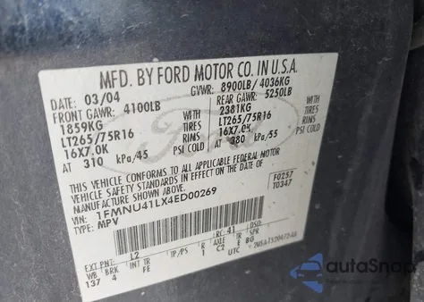 2004 Ford Excursion Xls/Xlt from USA, damaged, VIN 1FMNU41LX4ED00269